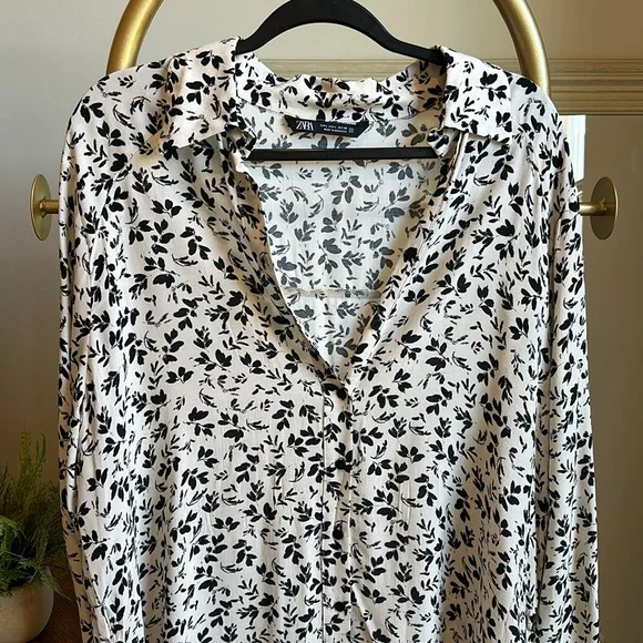 ZARA black & ivory print long sleeve mini dress (size large) ✨ - Picture 2 of 4